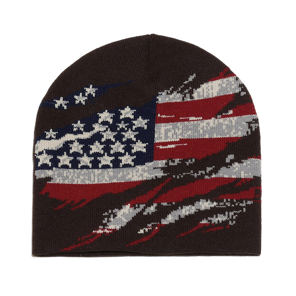 Bonnet tricoté multicolore à motif drapeau américain vieilli pour homme - Café - 58 (22 7/8") - image 8