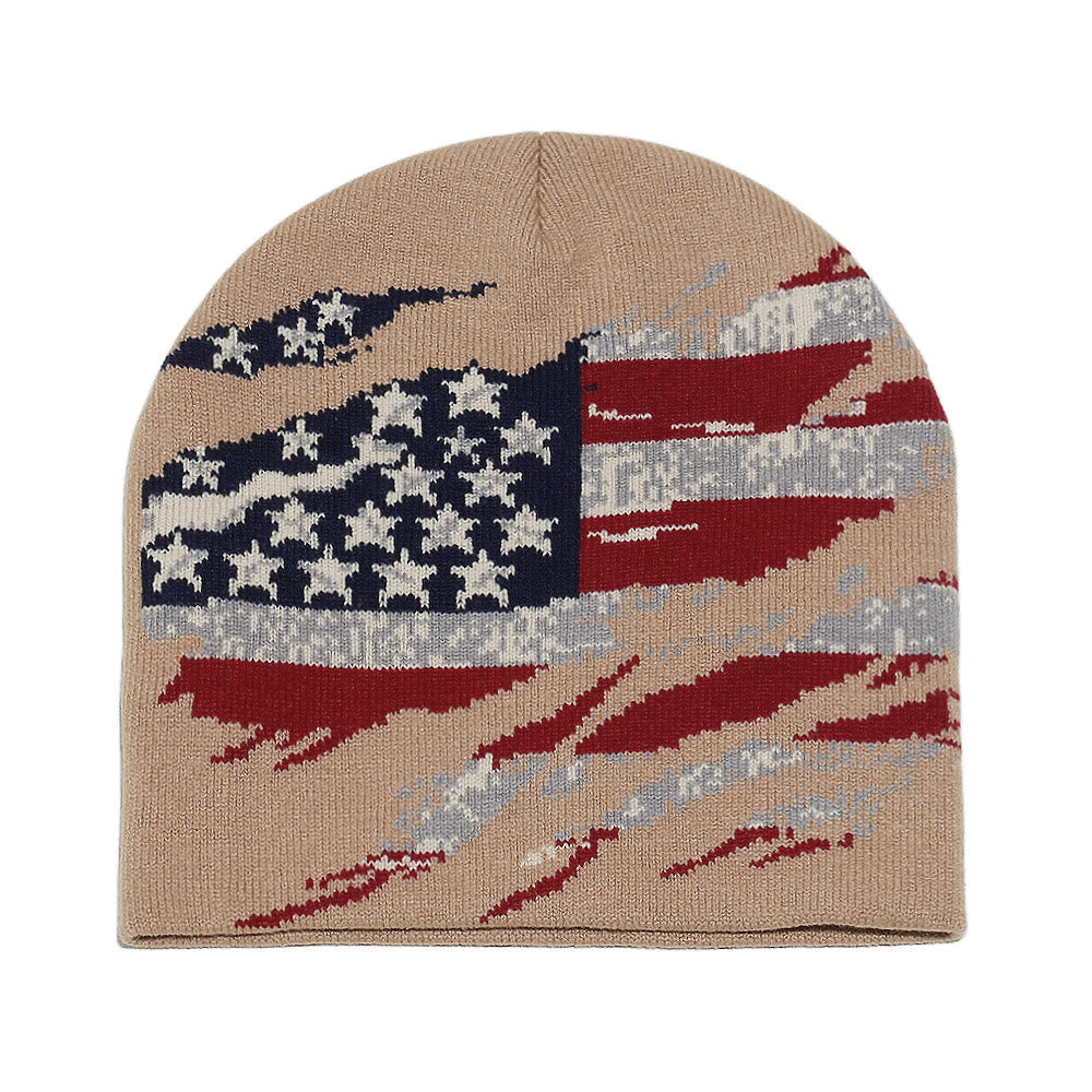Bonnet tricoté multicolore à motif drapeau américain vieilli pour homme - Kaki - 58 (22 7/8") - image 6