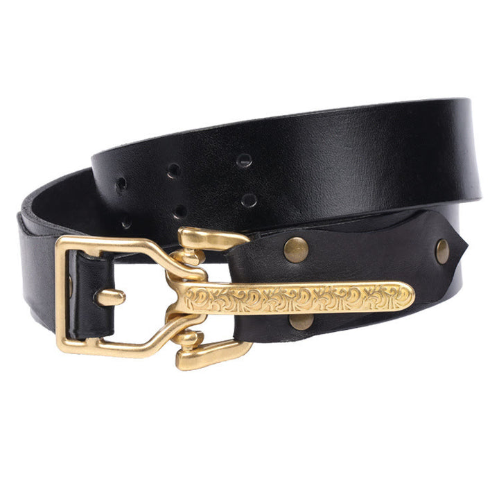 Ceinture en cuir sculpté à boucle dorée style chevalier rétro pour homme - Noir - 34 - image 5