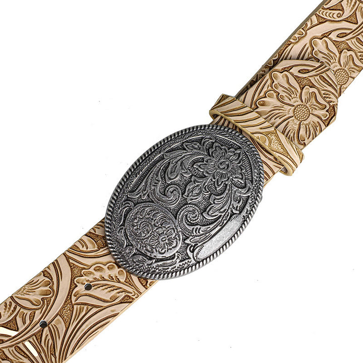 Ceinture en cuir pour homme avec boucle ovale argentée rétro - image 3