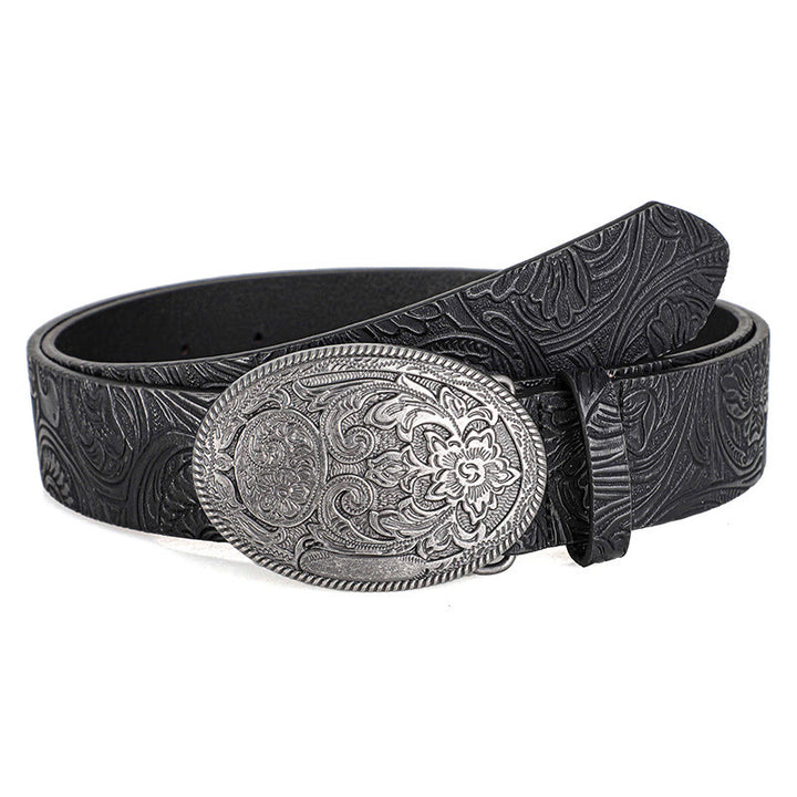 Ceinture en cuir pour homme avec boucle ovale argentée rétro - Noir - 40 - image 7