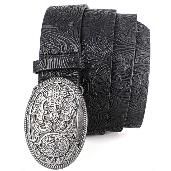 Ceinture en cuir pour homme avec boucle ovale argentée rétro - image 6
