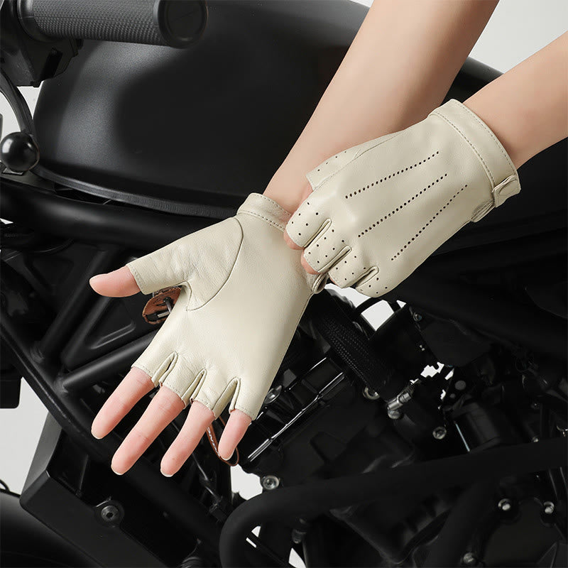 Gants de cyclisme demi-doigts pour femmes, en cuir respirant et protecteur, pour femmes. - Beige - XL - image 7