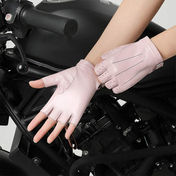 Gants de cyclisme demi-doigts pour femmes, en cuir respirant et protecteur, pour femmes. - Rose - XL - image 5