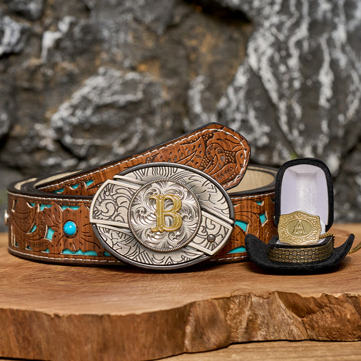 Ensemble collier et boucle de ceinture dorés avec initiale et couteau caché à faire soi-même - image 0