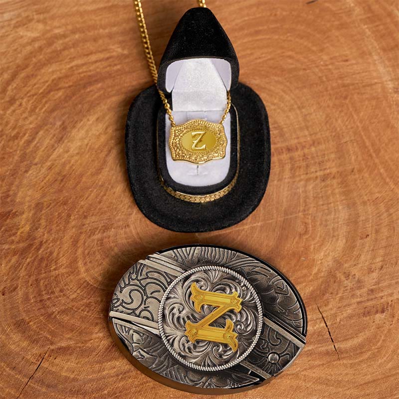 Ensemble collier et boucle de ceinture dorés avec initiale et couteau caché à faire soi-même - Z - Sans ceinture - image 31