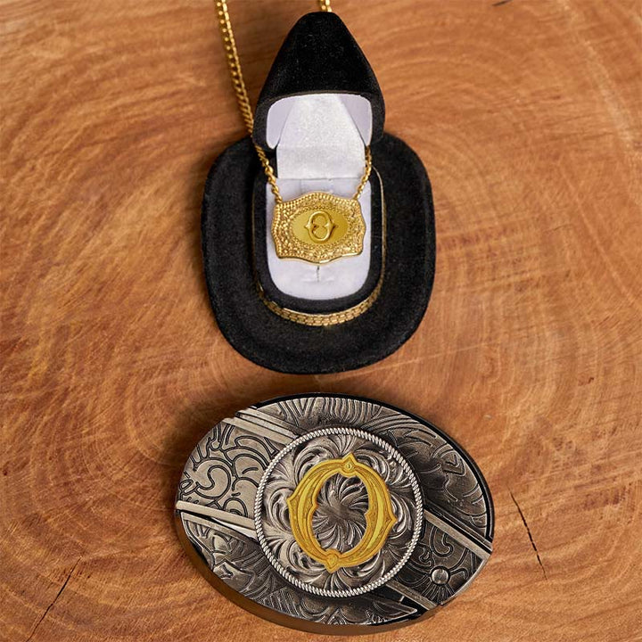 Ensemble collier et boucle de ceinture dorés avec initiale et couteau caché à faire soi-même - O - Sans ceinture - image 20