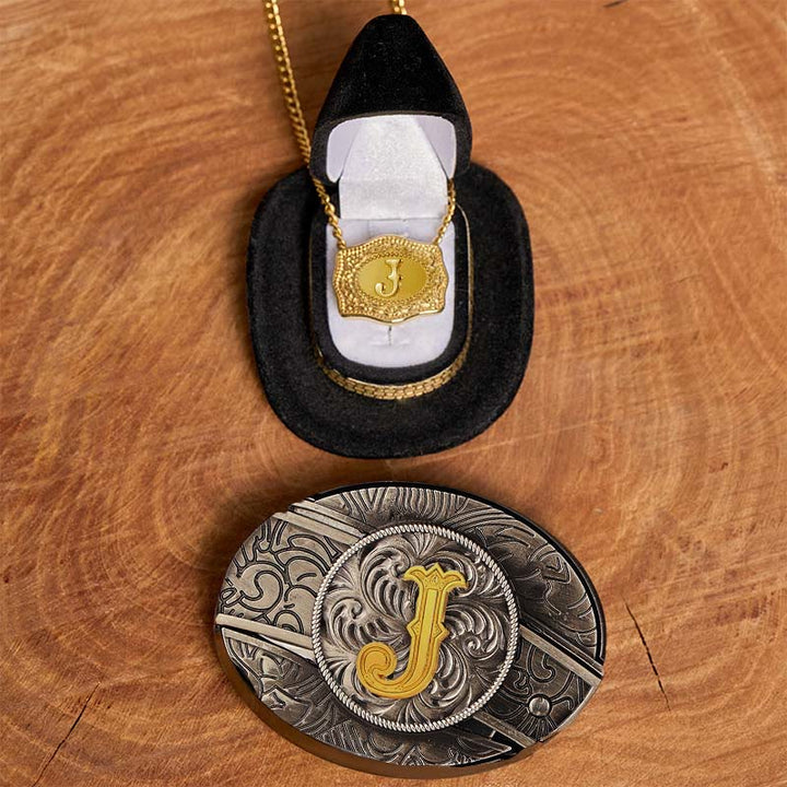 Ensemble collier et boucle de ceinture dorés avec initiale et couteau caché à faire soi-même - J - Sans ceinture - image 15