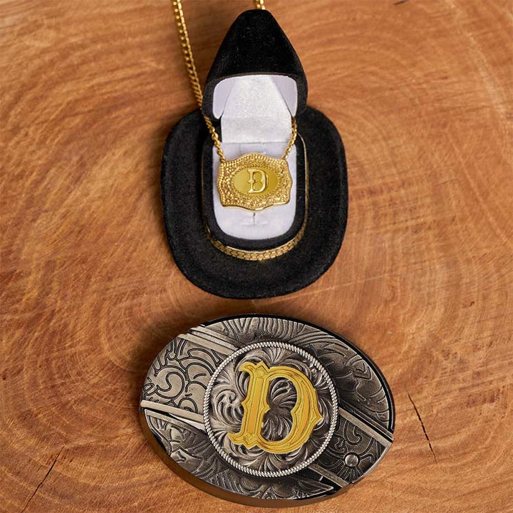 Ensemble collier et boucle de ceinture dorés avec initiale et couteau caché à faire soi-même - D - Sans ceinture - image 9