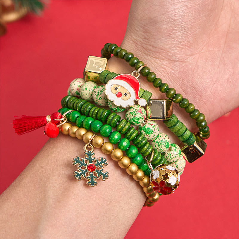 Ensemble de 6 bracelets pendentifs de Noël en perles vertes - image 2