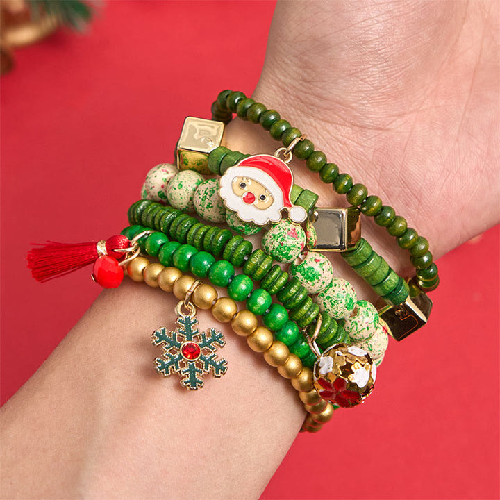Ensemble de 6 bracelets pendentifs de Noël en perles vertes - image 2