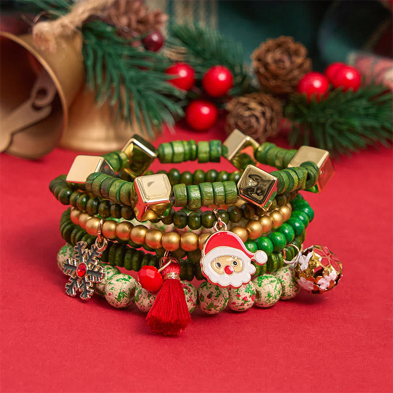 Ensemble de 6 bracelets pendentifs de Noël en perles vertes - image 0