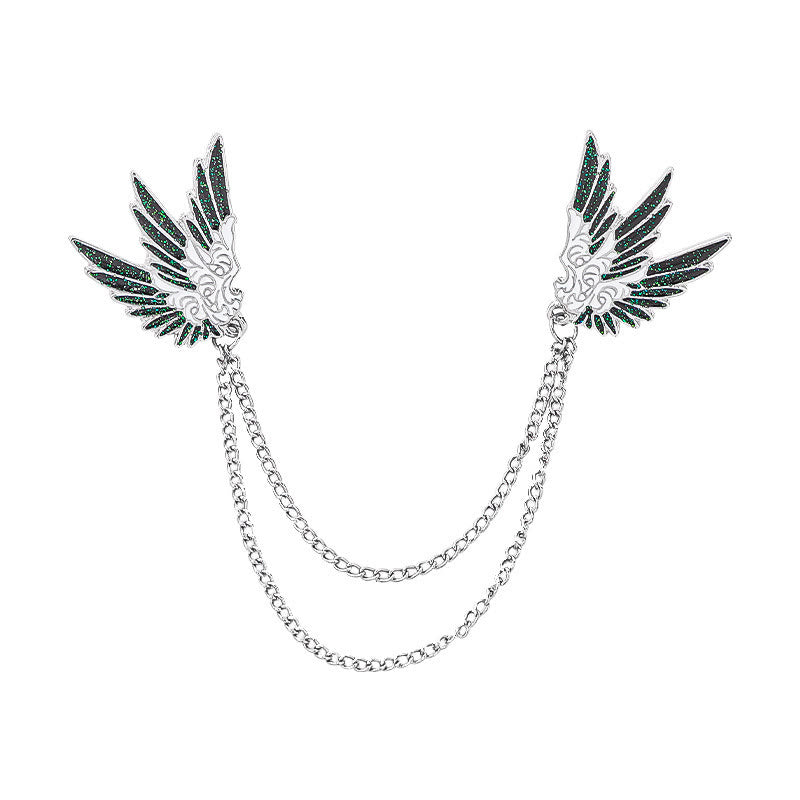 Broche ornée à double chaîne et à motif d'ailes symétriques - Style n° 1 - image 0