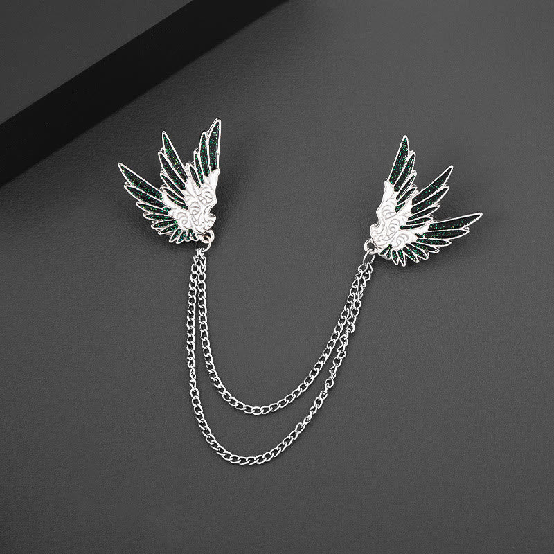 Broche ornée à double chaîne et à motif d'ailes symétriques - image 3