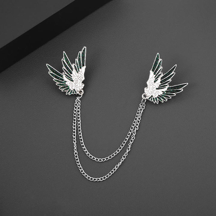 Broche ornée à double chaîne et à motif d'ailes symétriques - image 3