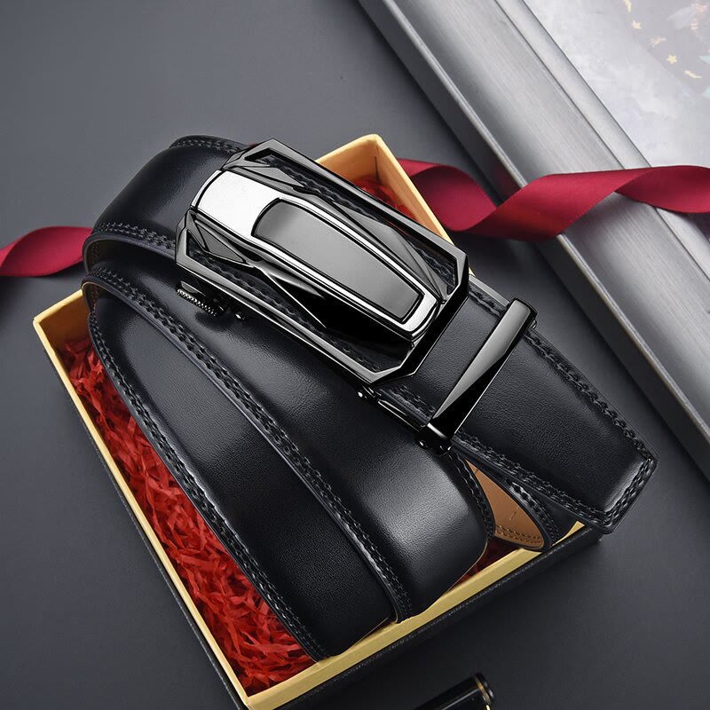 Ceinture en cuir brillant pour homme, forme coupé, boucle automatique - image 1