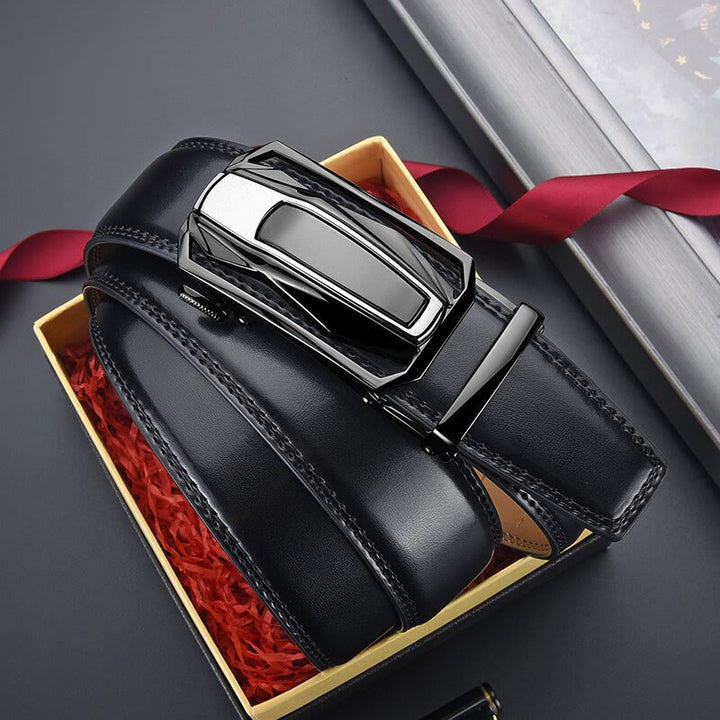 Ceinture en cuir brillant pour homme, forme coupé, boucle automatique - image 1