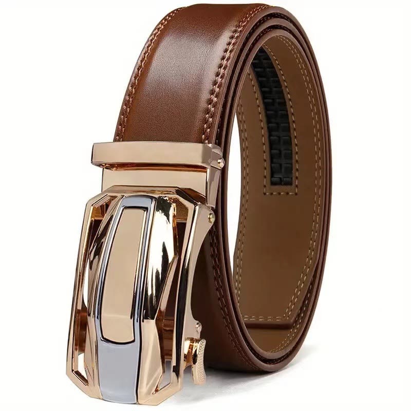 Ceinture en cuir brillant pour homme, forme coupé, boucle automatique - Doré - 46 - image 4