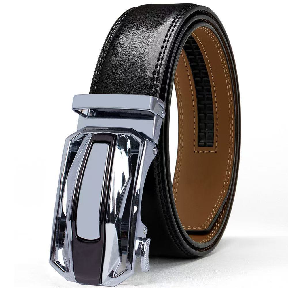 Ceinture en cuir brillant pour homme, forme coupé, boucle automatique - Argent - 46 - image 3