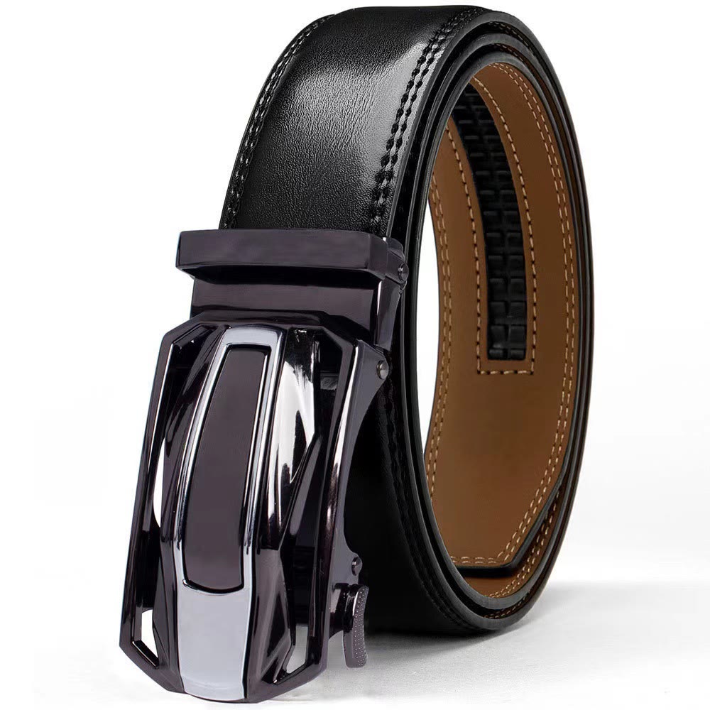 Ceinture en cuir brillant pour homme, forme coupé, boucle automatique - Noir - 46 - image 0