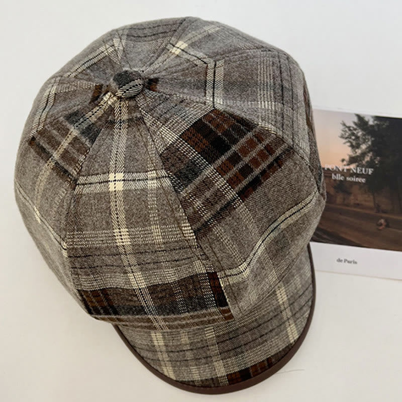 Béret gavroche à carreaux rétro exquis pour femme - image 1