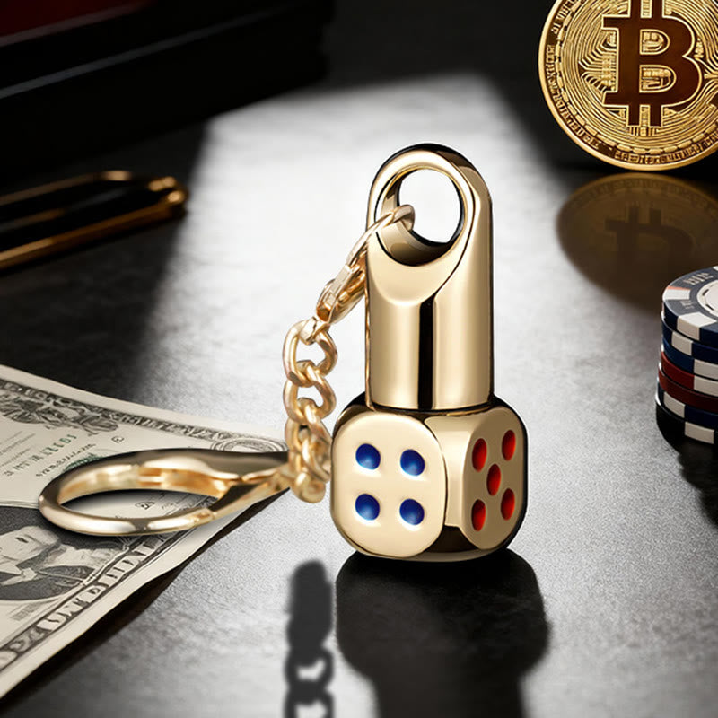 Briquet porte-clés rechargeable en forme de mini-dé classique avec mini-dés - Or - image 10