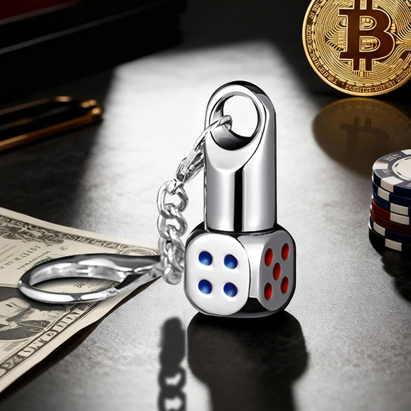 Briquet porte-clés rechargeable en forme de mini-dé classique avec mini-dés - Argent - image 1