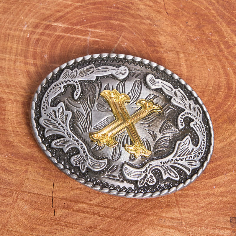 Ceinture en cuir pour homme, style vintage, argentée, ovale, avec boucle en lettres dorées sculptées. - image 1