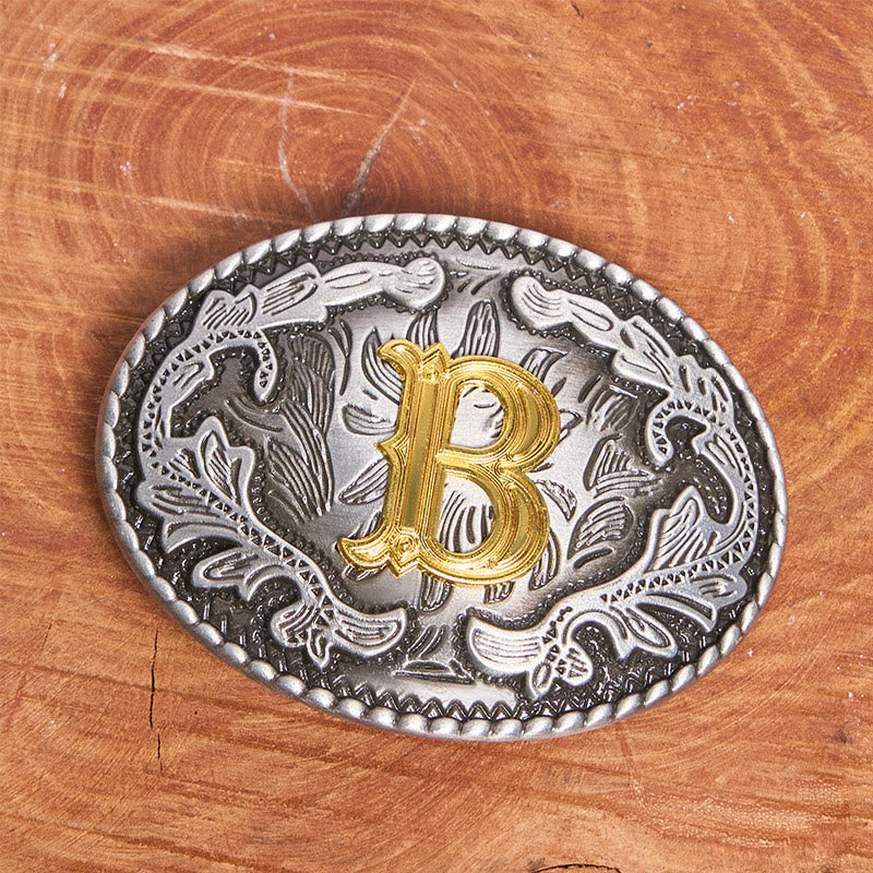 Ceinture en cuir pour homme, style vintage, argentée, ovale, avec boucle en lettres dorées sculptées. - image 5