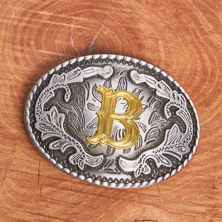 Ceinture en cuir pour homme, style vintage, argentée, ovale, avec boucle en lettres dorées sculptées. - image 5