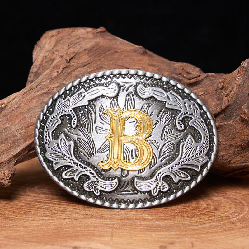 Ceinture en cuir pour homme, style vintage, argentée, ovale, avec boucle en lettres dorées sculptées. - B - Sans ceinture - image 4