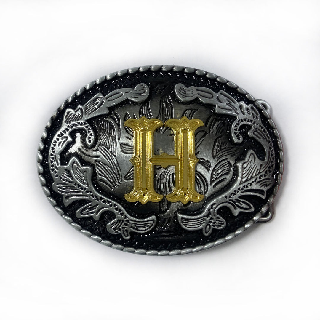 Ceinture en cuir pour homme, style vintage, argentée, ovale, avec boucle en lettres dorées sculptées. - H - Sans ceinture - image 16
