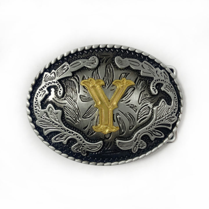 Ceinture en cuir pour homme, style vintage, argentée, ovale, avec boucle en lettres dorées sculptées. - Y - Sans ceinture - image 32