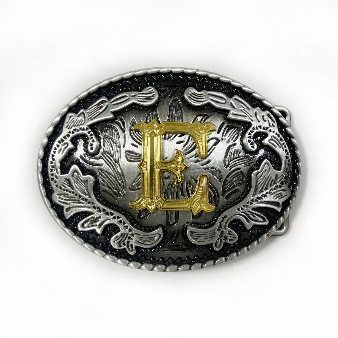 Ceinture en cuir pour homme, style vintage, argentée, ovale, avec boucle en lettres dorées sculptées. - E - Sans ceinture - image 13