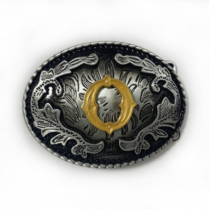 Ceinture en cuir pour homme, style vintage, argentée, ovale, avec boucle en lettres dorées sculptées. - O - Sans ceinture - image 23