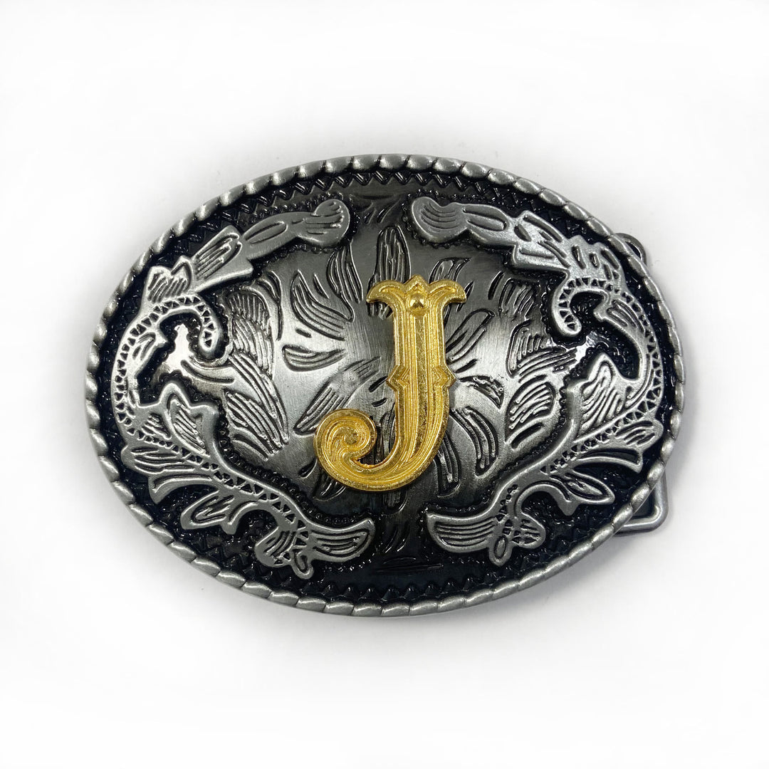 Ceinture en cuir pour homme, style vintage, argentée, ovale, avec boucle en lettres dorées sculptées. - J - Sans ceinture - image 18