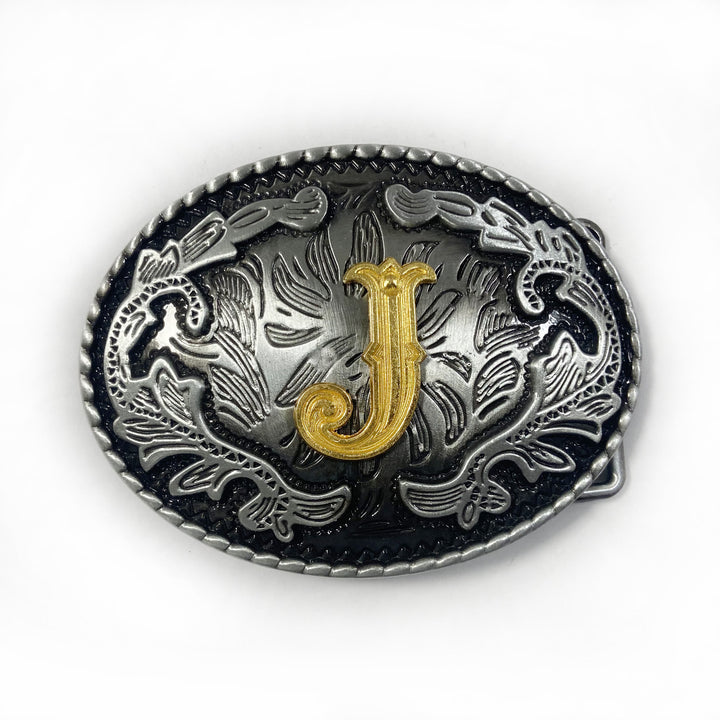 Ceinture en cuir pour homme, style vintage, argentée, ovale, avec boucle en lettres dorées sculptées. - J - Sans ceinture - image 18