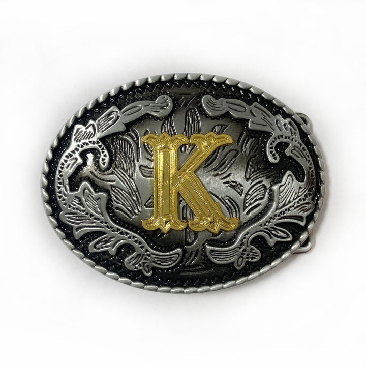 Ceinture en cuir pour homme, style vintage, argentée, ovale, avec boucle en lettres dorées sculptées. - K - Sans ceinture - image 19