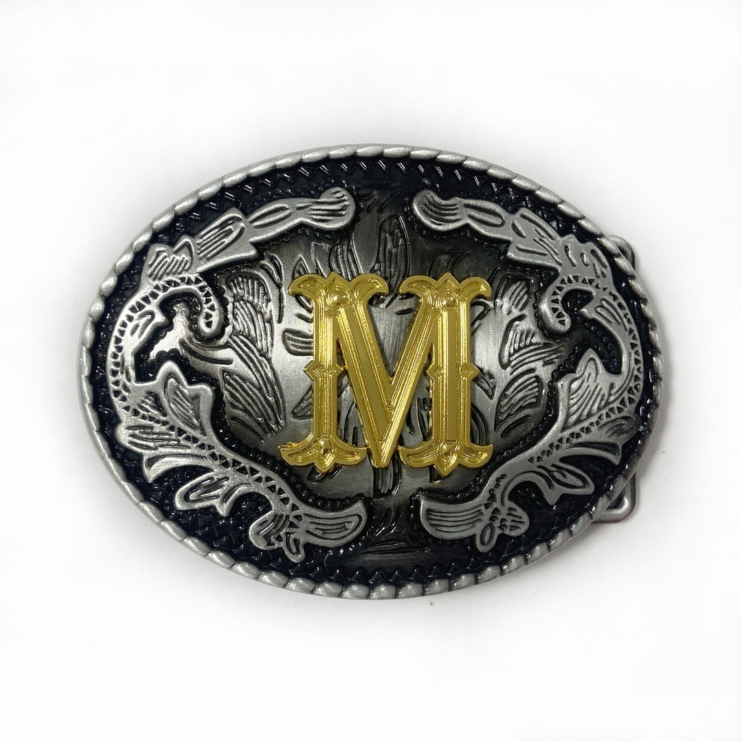 Ceinture en cuir pour homme, style vintage, argentée, ovale, avec boucle en lettres dorées sculptées. - M - Sans ceinture - image 21