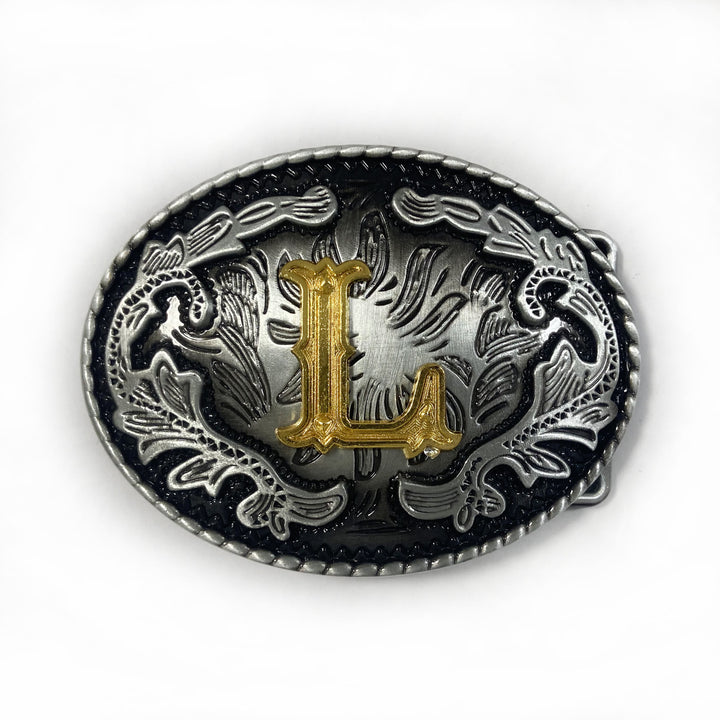 Ceinture en cuir pour homme, style vintage, argentée, ovale, avec boucle en lettres dorées sculptées. - L - Sans ceinture - image 20