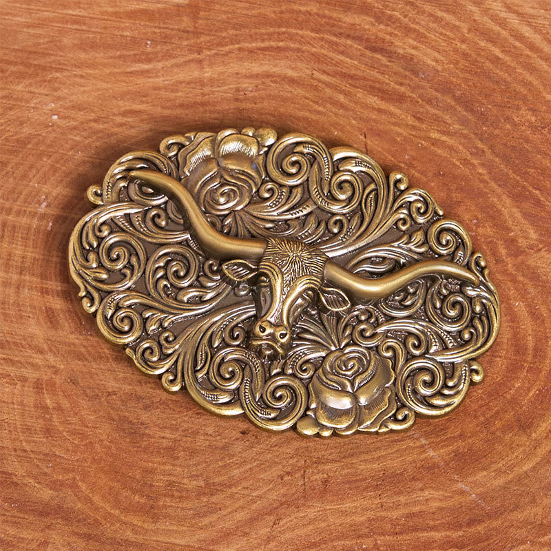 Ceinture en cuir pour homme avec boucle en cuir sculptée à motif floral et tête de taureau - image 9
