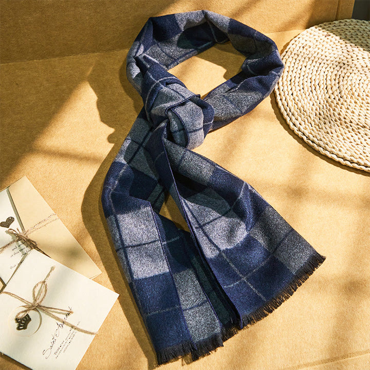 Écharpe chaude classique à carreaux pour homme avec pompons - image 0