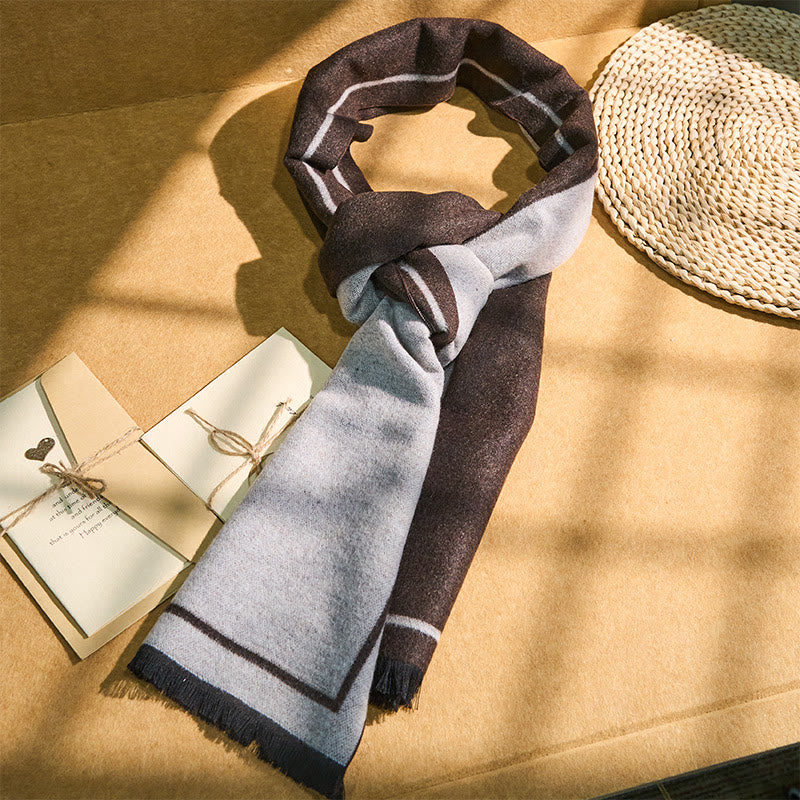 Écharpe chaude à franges rayée classique pour homme - Café - image 0