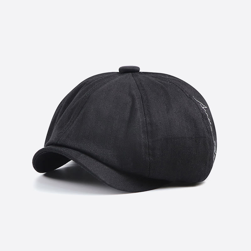Chapeau béret gavroche élégant et rétro brodé pour hommes - Noir - Réglable (22-23 5/8") - image 1