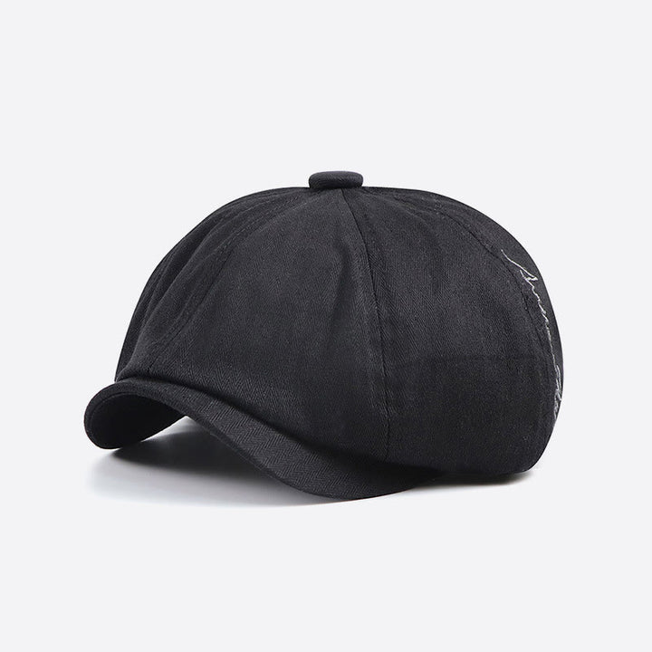 Chapeau béret gavroche élégant et rétro brodé pour hommes - Noir - Réglable (22-23 5/8") - image 1