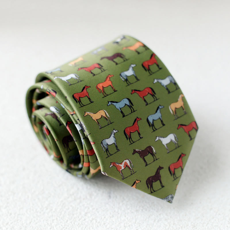 Cravate verte personnalisée pour homme avec motif cheval, nouée à la main - Style n° 1 - image 2