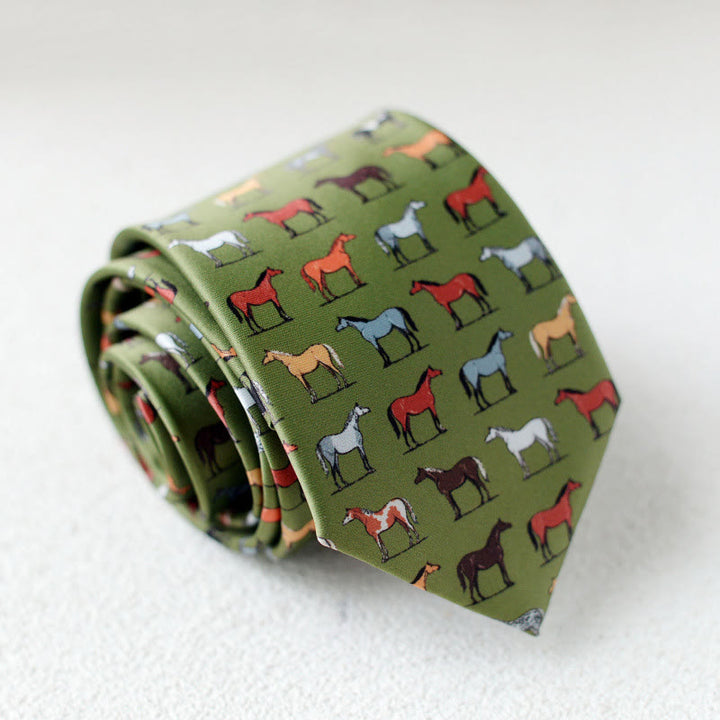 Cravate verte personnalisée pour homme avec motif cheval, nouée à la main - Style n° 1 - image 2