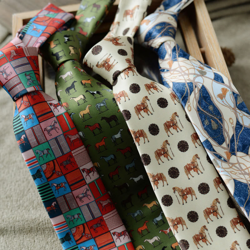 Cravate verte personnalisée pour homme avec motif cheval, nouée à la main - image 1