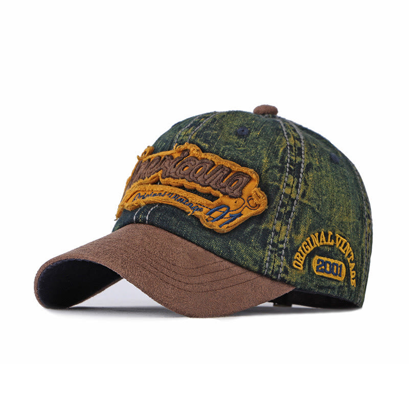 Casquette de baseball vintage en denim délavé et patchwork de daim - Vert foncé - M (22''-22 7/8") - image 2
