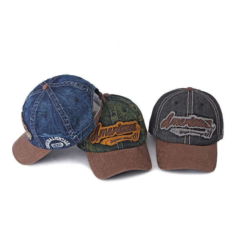 Casquette de baseball vintage en denim délavé et patchwork de daim - image 4